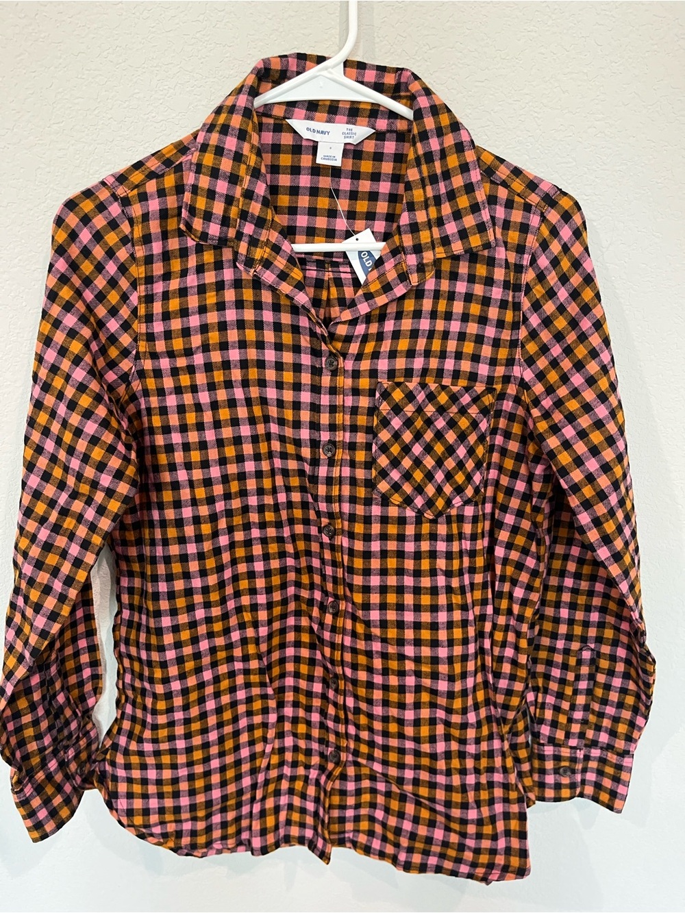 Old Navy Pink & Orange Plaid Button-Down Shirt